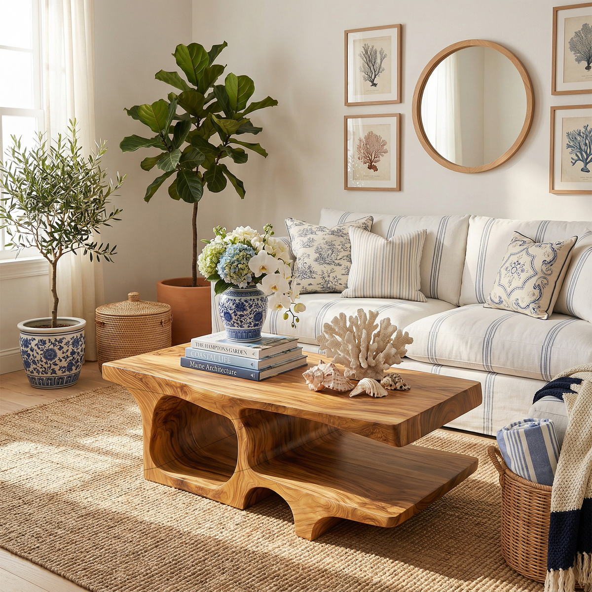 Coastal Wood Coffee Table For Beach House
