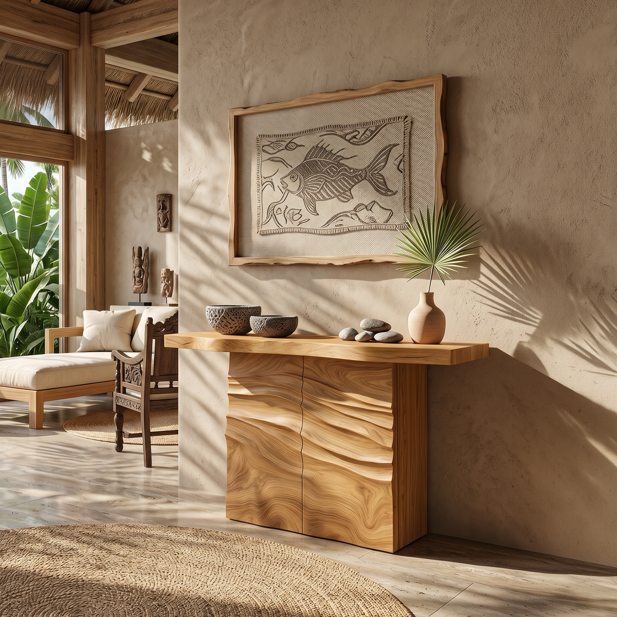 Contemporary Carved Entry Table For Modern Living Space