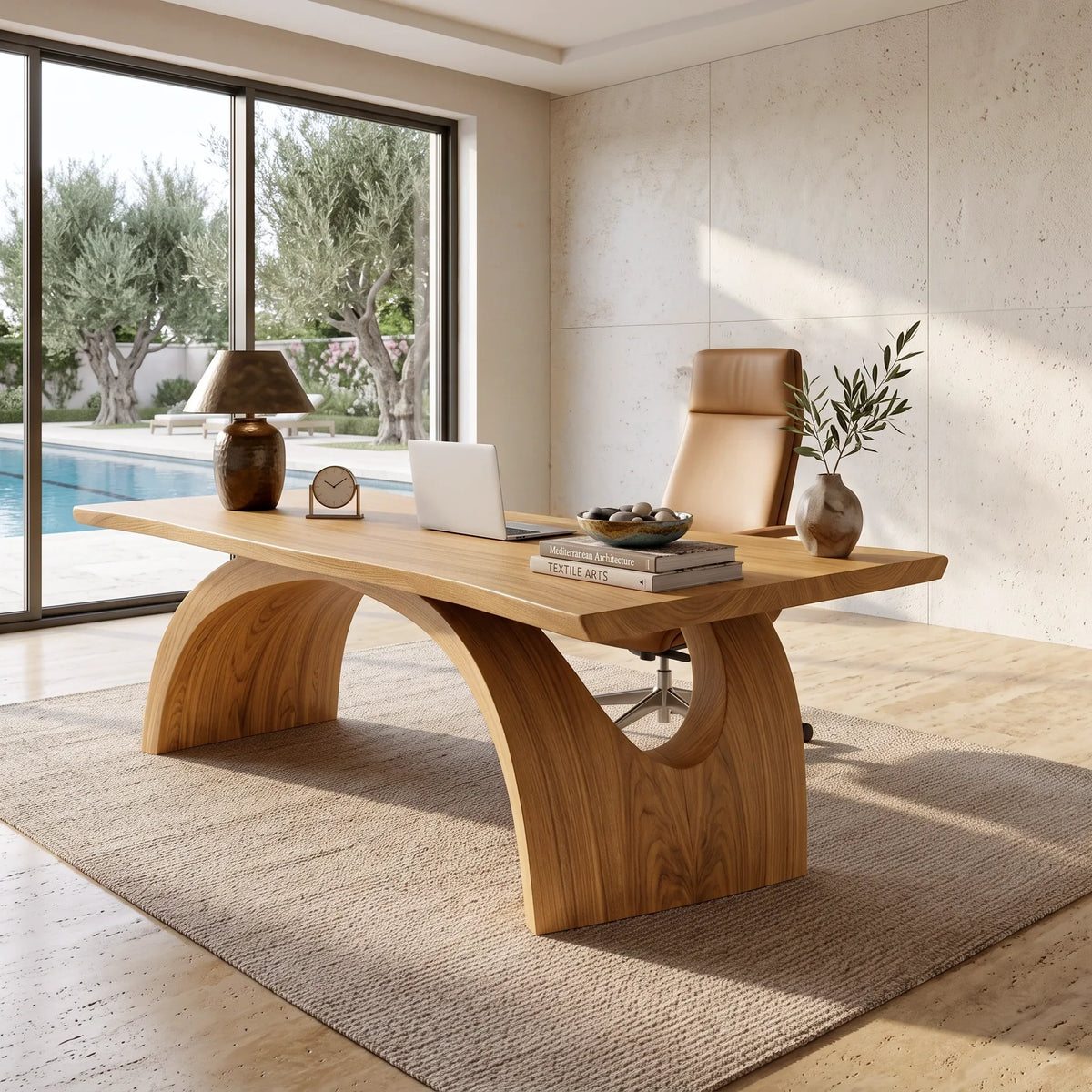 Contemporary Desk With Double Arch Sculptural Base For Home Office