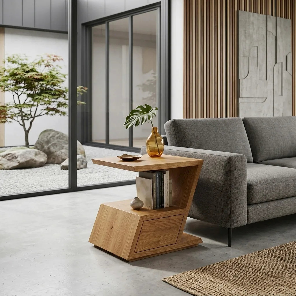 Contemporary Geometric Storage Side Table For Living Room