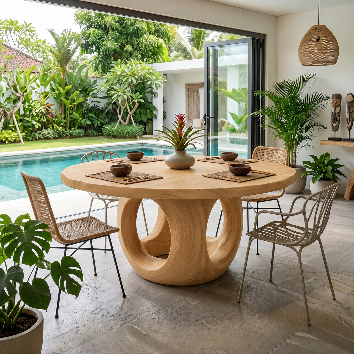 Coastal Round Kitchen Table For Outdoor Kitchen