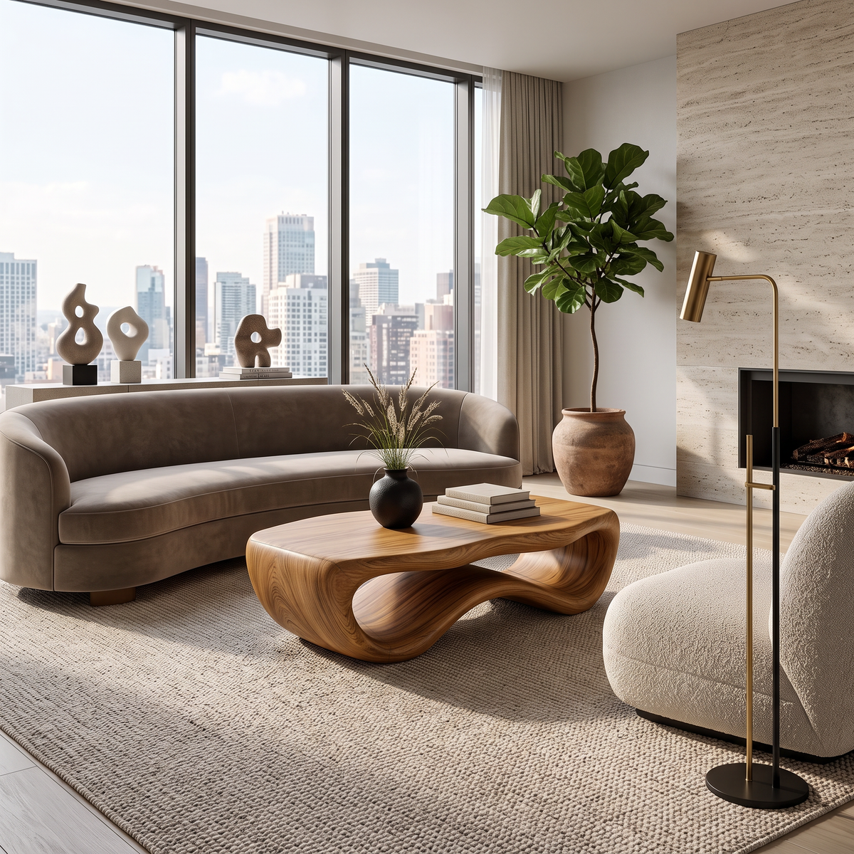 Artistic Wooden Coffee Table Curved For Modern Interior