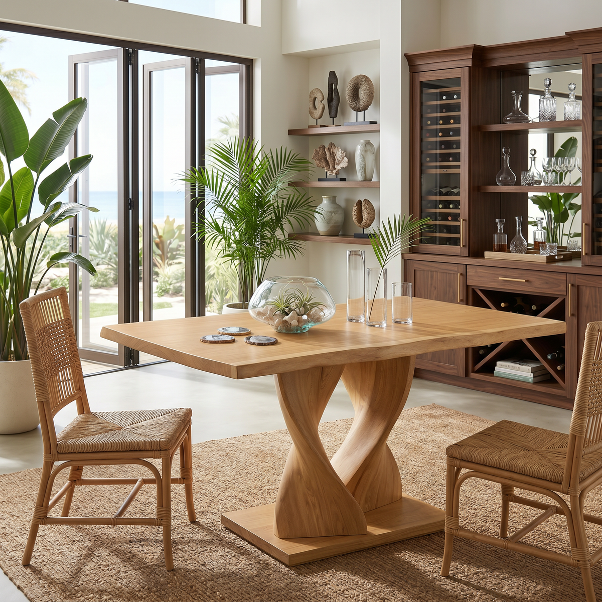 Boho Rectangular Feast Table For Coastal Dining Room