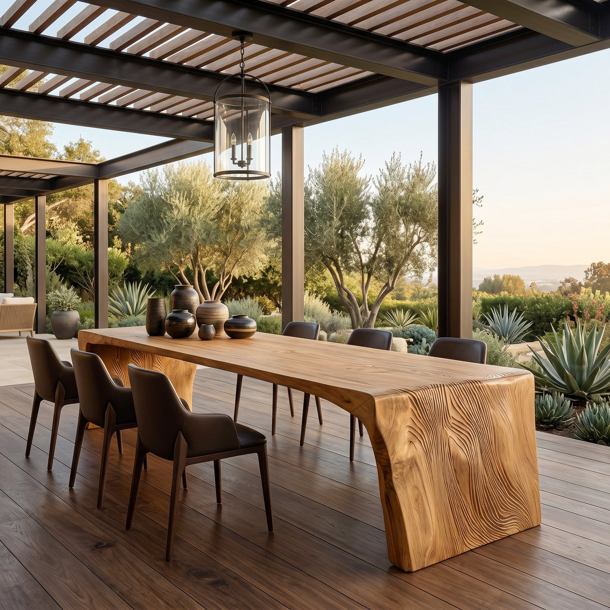 Contemporary Carved Wooden Dining Table For Dining Room