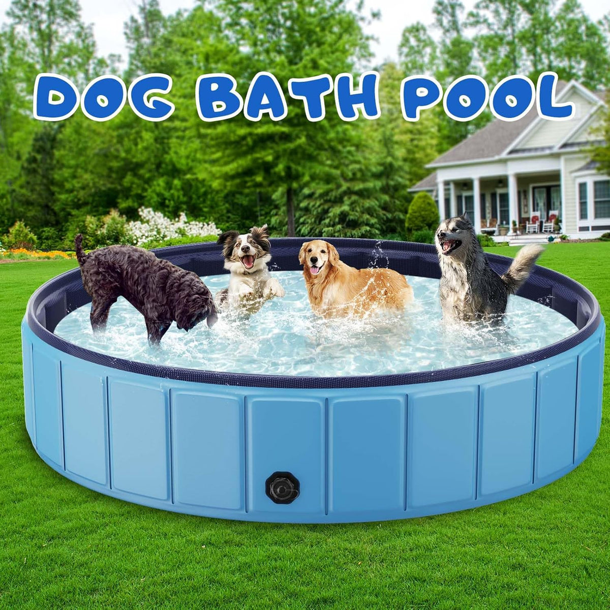 Totiro Foldable Dog Swimming Pool, 120in x 20in, PVC, Blue