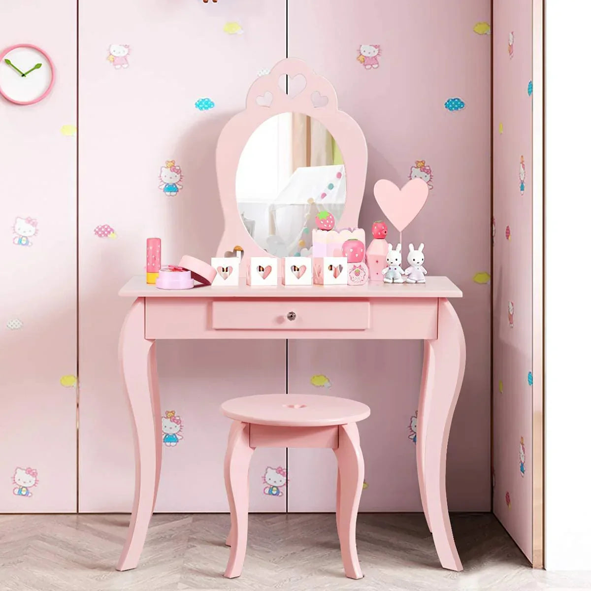 Fireflowery Kids Vanity Table With Detachable Top, Mirror And Drawer - FY-HW64356