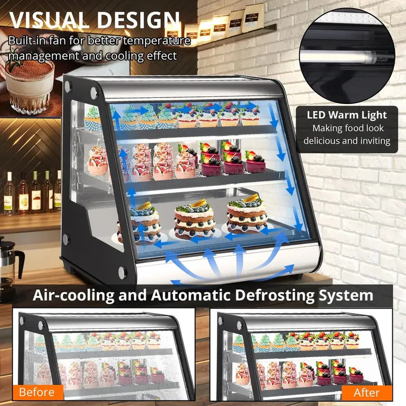 Commercial Countertop Refrigerated Display Case - 130L (4.6 Cu. Ft.), Tempered Glass, LED Lighting