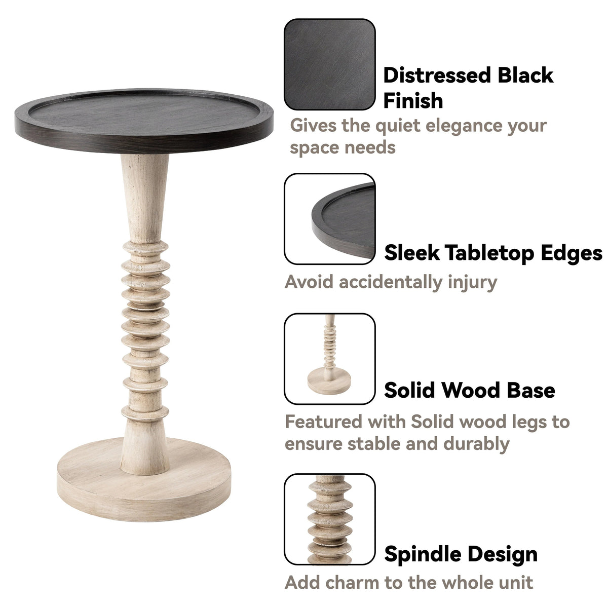 Pedestal End Table With Round Tray Top And Distressed Finish