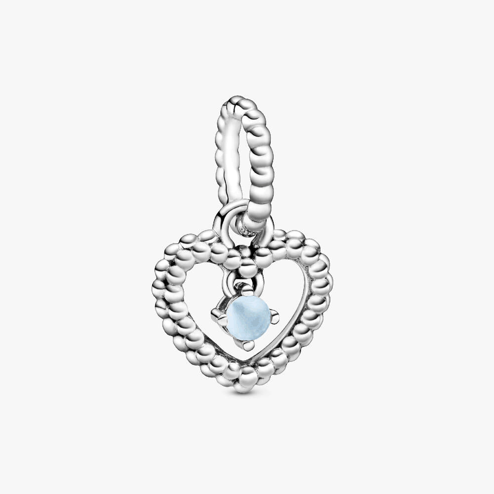 FINAL SALE - December Sky Blue Beaded Heart Dangle Charm