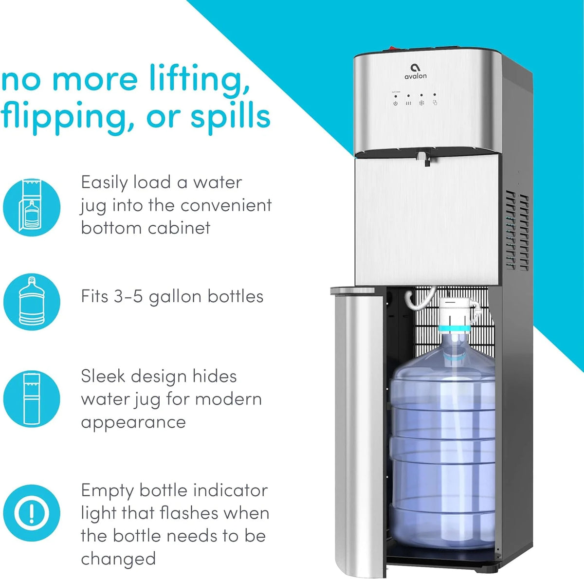 Avalon Bottom-Loading Self-Cleaning Water Cooler Dispenser, Stainless Steel, 3 Temperature Settings - A3