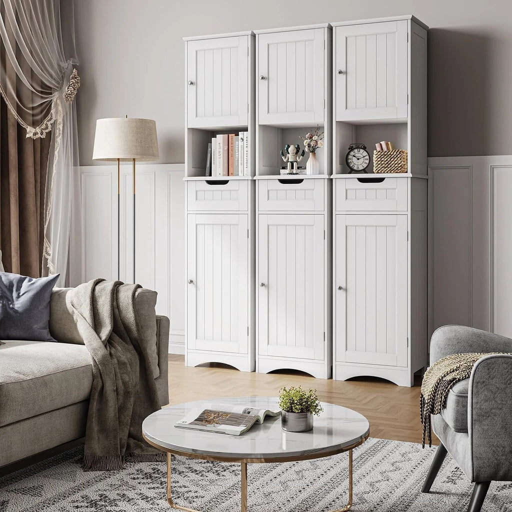 67 Inch Tall Narrow Bathroom Linen Storage Cabinet, 5-Tier Solid Wood Freestanding