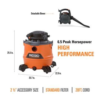 RIDGID 16 Gallon 6.5 Peak HP NXT Wet/Dry Shop Vacuum With Detachable Blower - HD1600