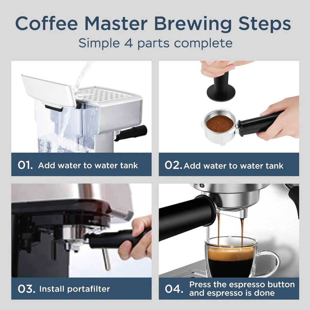 Stainless Steel Semi-Automatic Espresso Machine, 20-Cup, 0.5-Gallon Water Tank