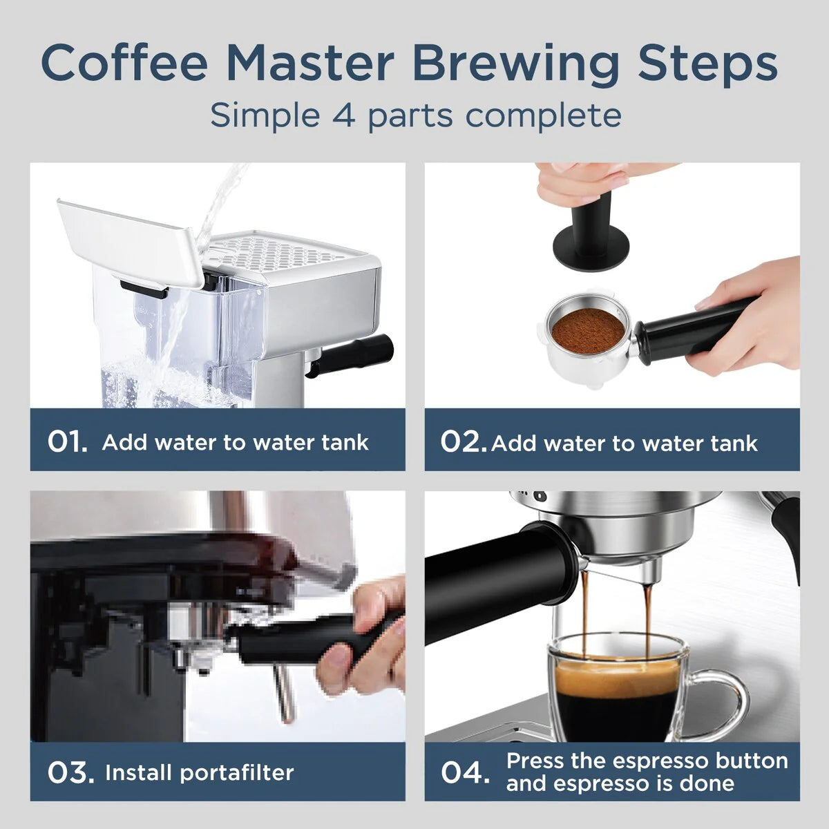 Stainless Steel Semi-Automatic Espresso Machine, 20-Cup, 0.5-Gallon Water Tank