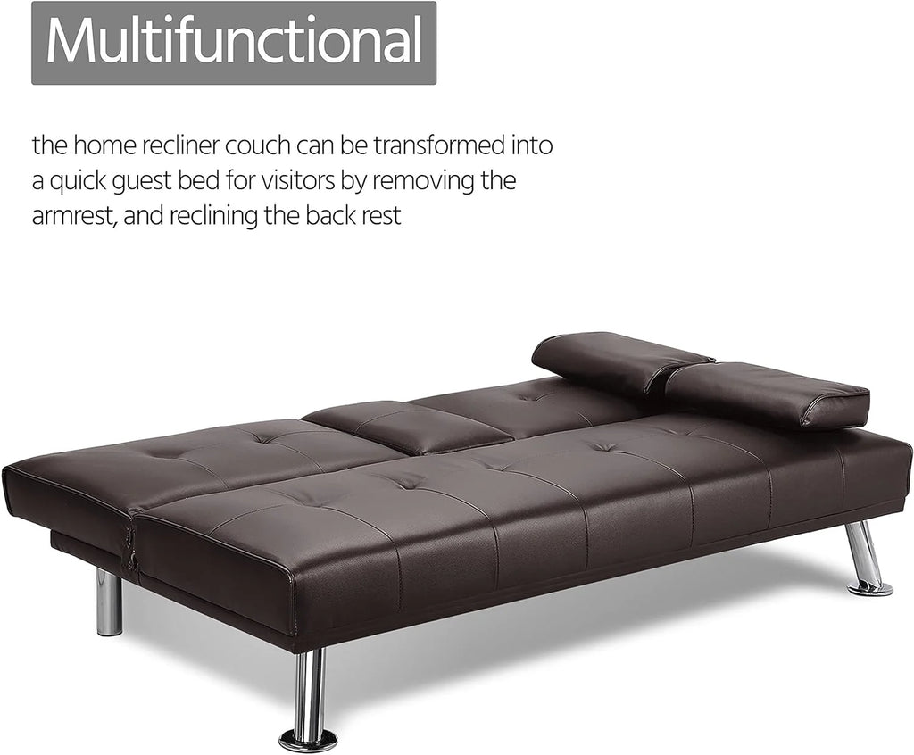 Yaheetech Convertible Faux Leather Sofa Bed, 3 Angles, 772lb Capacity, Black