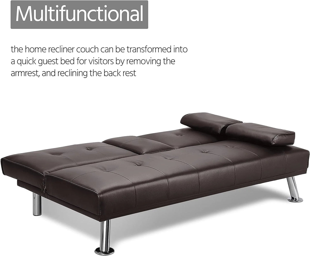 Yaheetech Convertible Faux Leather Sofa Bed, 3 Angles, 772lb Capacity, Black