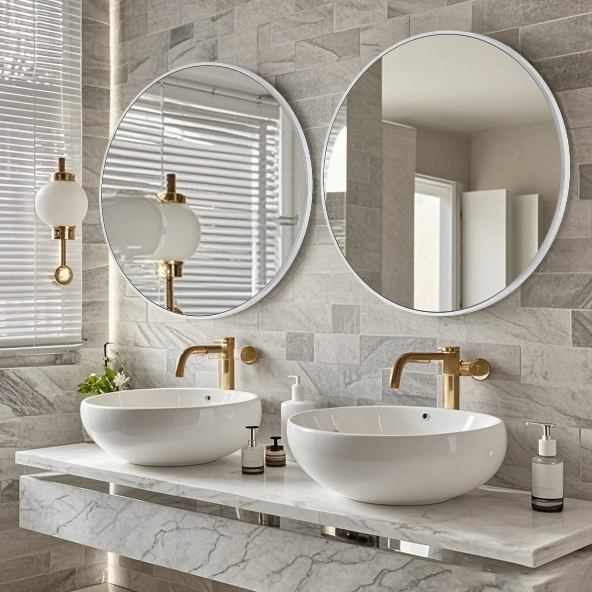 Round Bathroom Vanity Mirror, 24x24 / 36x36, Black, Brushed Gold or Silver