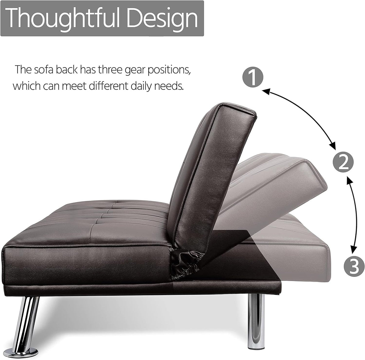 Yaheetech Convertible Faux Leather Sofa Bed, 3 Angles, 772lb Capacity, Black