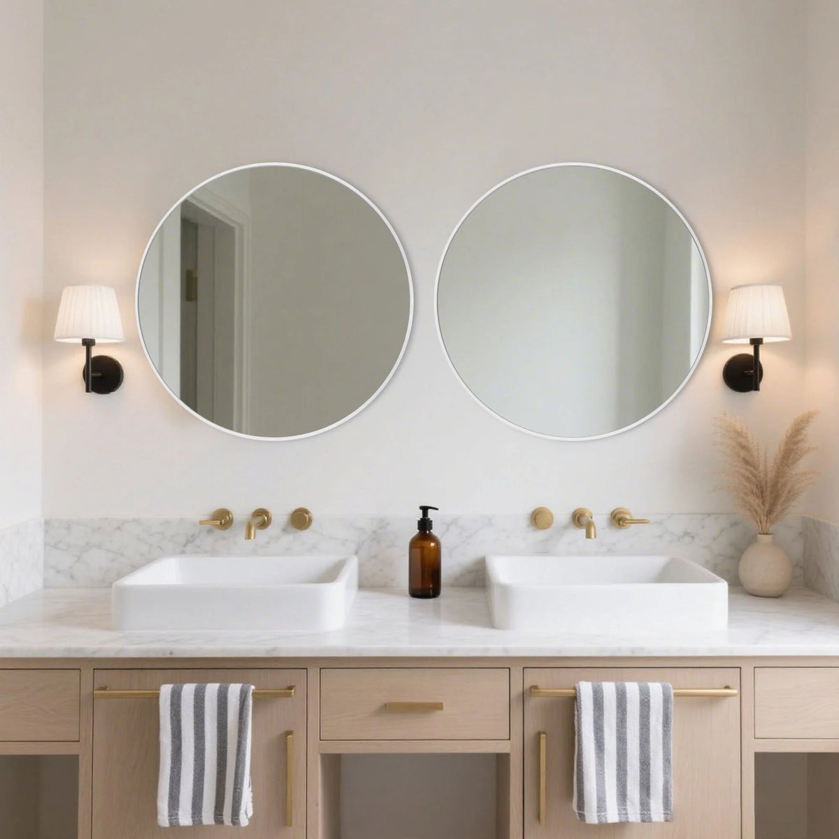 Round Bathroom Vanity Mirror, 24x24 / 36x36, Black, Brushed Gold or Silver