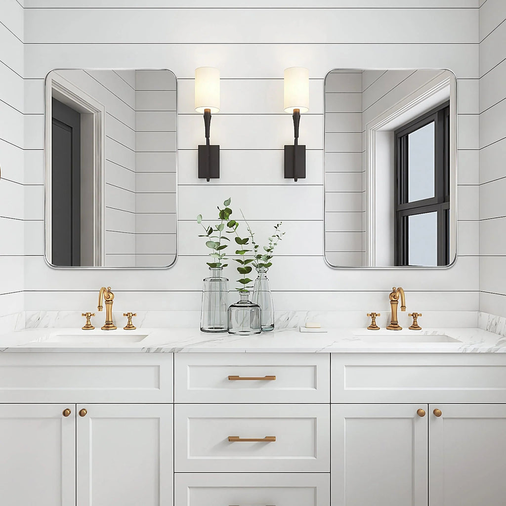 Framed Wall Vanity Mirror With Rounded Corners, 1 Piece