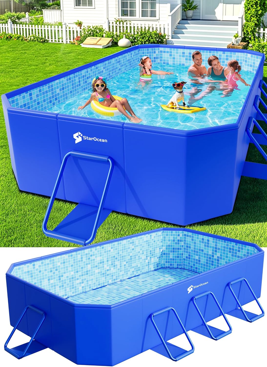 BrandStarOcean Foldable Non-Inflatable Pool, Blue, 115 in x 66 in x 20 in