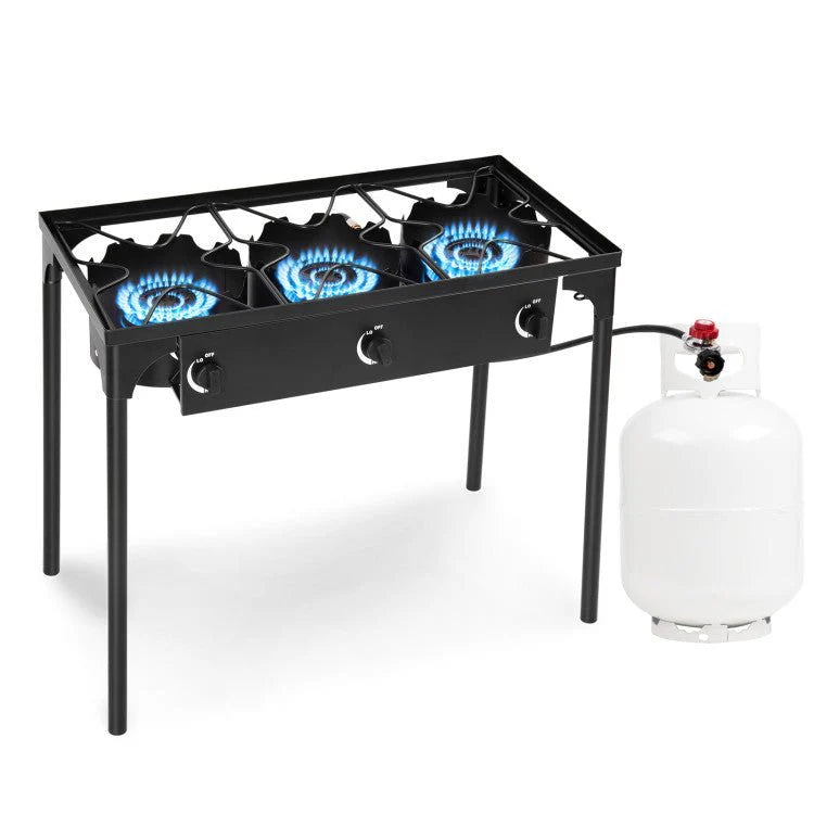 Portable 3-Burner Propane Camping Gas Stove 225000 BTU Cast Iron Black