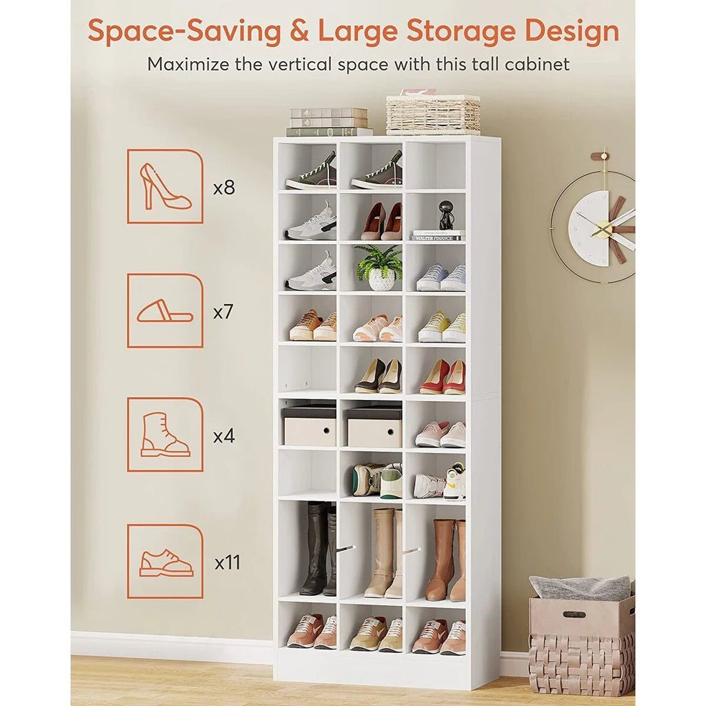 10-Tier Tall Shoe Cabinet, 30-Pair White Engineered Wood Shoe Storage Rack