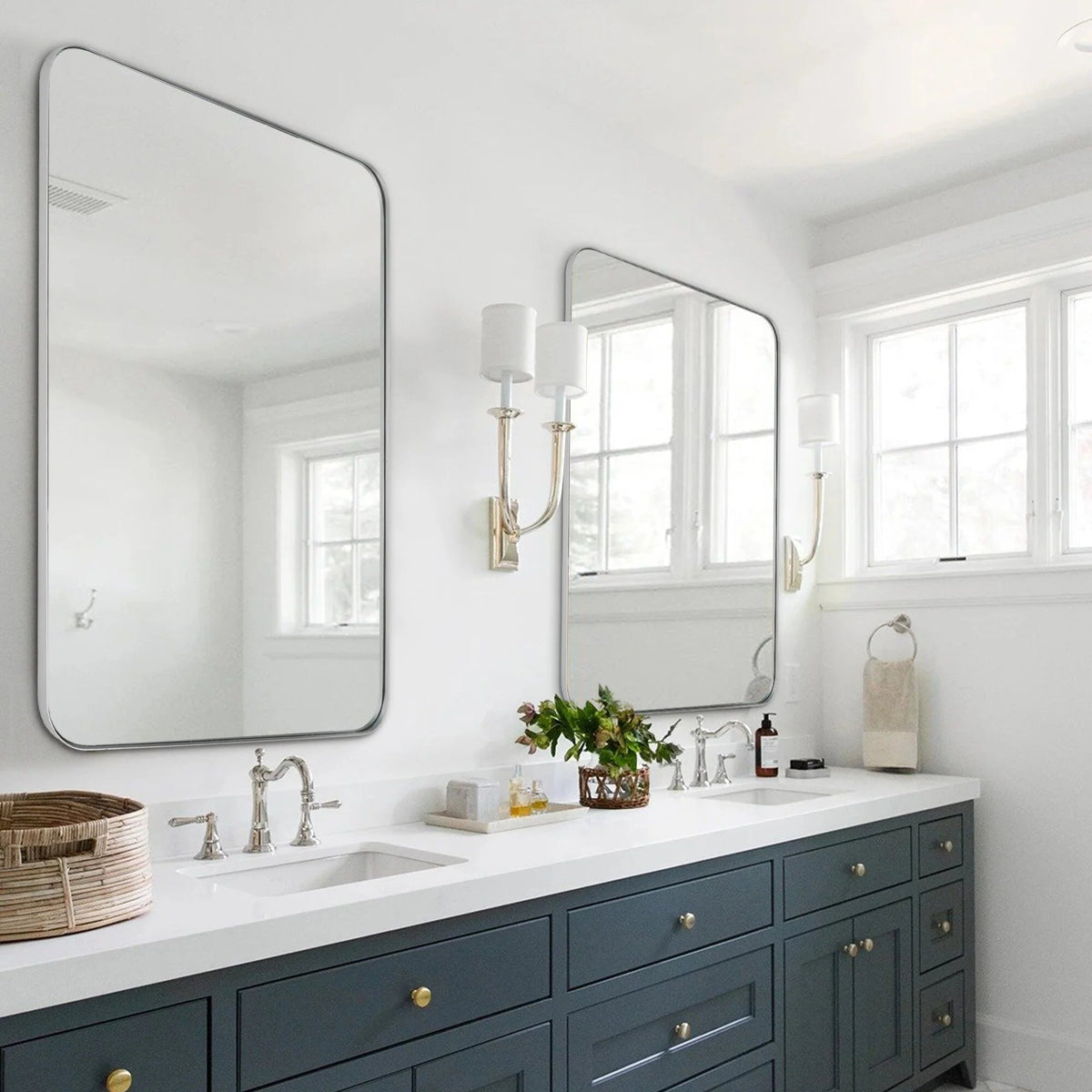 Framed Wall Vanity Mirror With Rounded Corners, 1 Piece