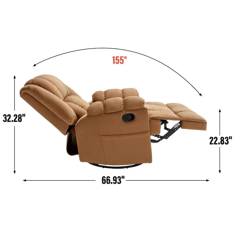 Lazy Boy Oversized Fabric Swivel Rocking Manual Recliner Chair, 37.8L*38.2W*41H, 155 Degrees
