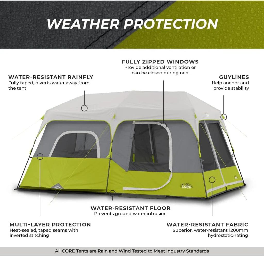CORE 9 Person Instant Cabin Tent, 14 ft x 9 ft, Green - 40008