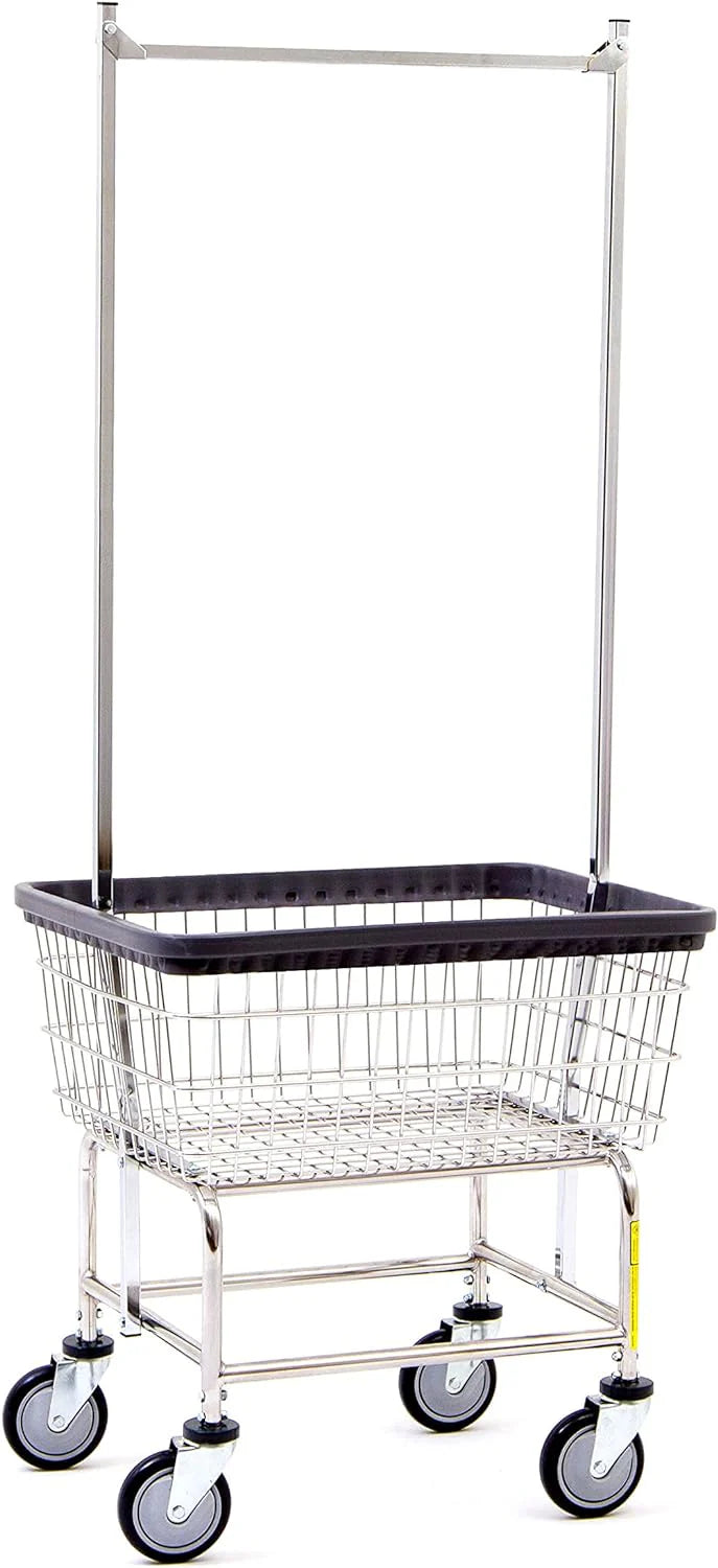 R&B Wire Products Heavy Duty Wire Laundry Cart With Double Rod Rack, Chrome - 100CEC58C