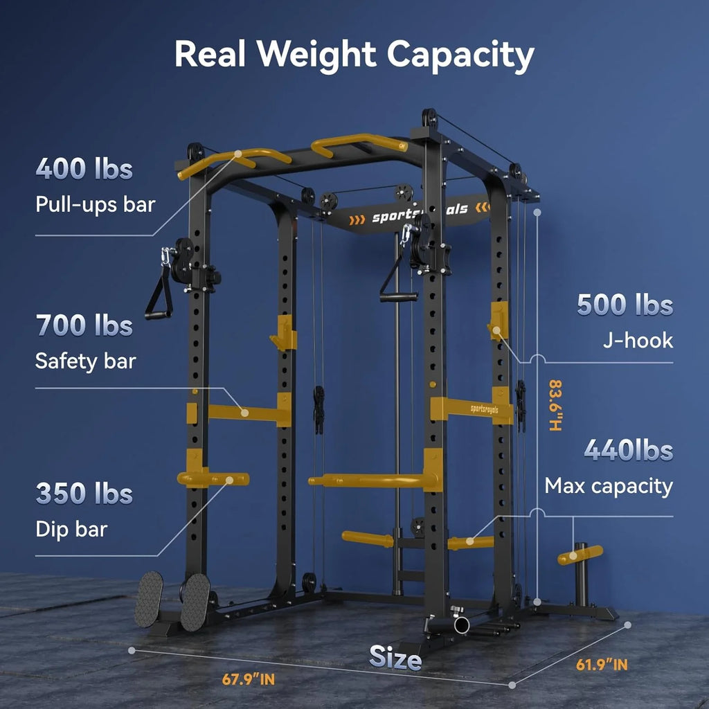 Sportsroyals Power Cage With Lat Pulldown, Black - Power Cage