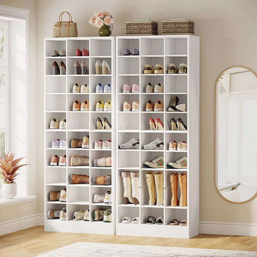 10-Tier Tall Shoe Cabinet, 30-Pair White Engineered Wood Shoe Storage Rack