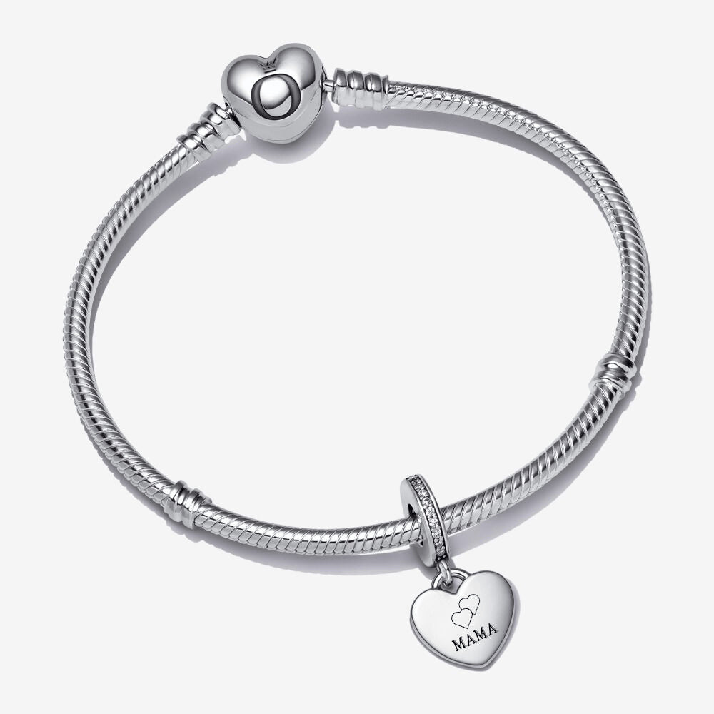 Engravable Heart Tag Dangle Charm Bracelet Set