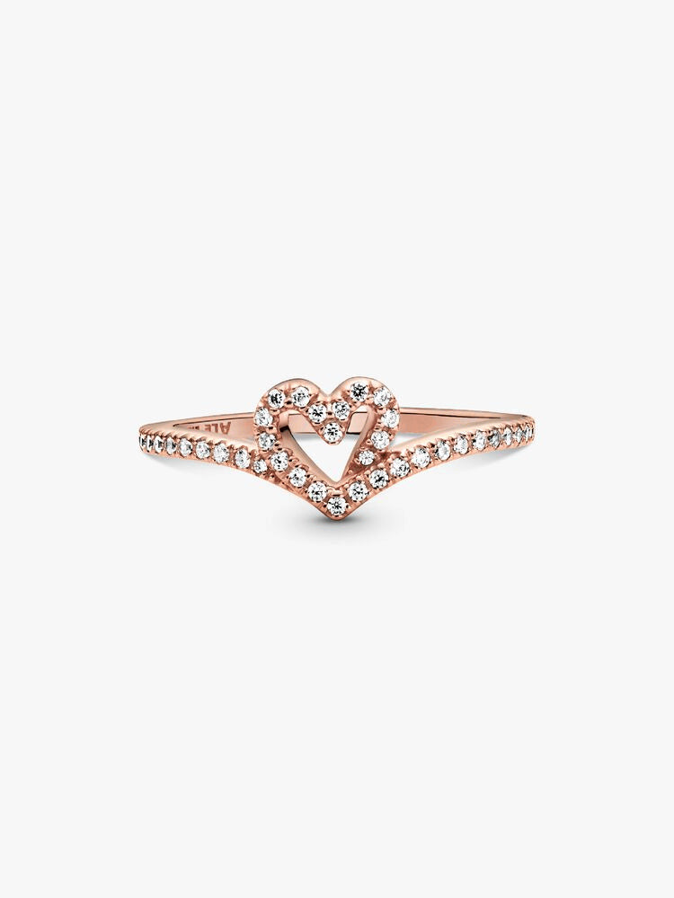 Sparkling Wishbone Heart Ring