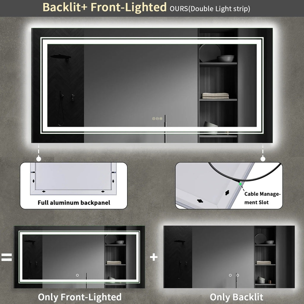 LED Lighted Bathroom Vanity Mirror, Silver, 3 Colors