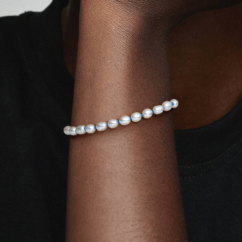 FINAL SALE - Treated Freshwater Cultured Pearl Blue Cord Chain Bracelet