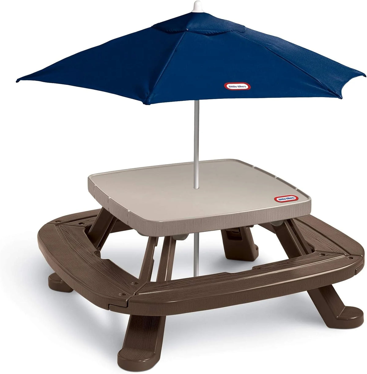 Little Tikes Endless Adventures Fold 'n Store Picnic Table With Market Umbrella, Brown - 632433M