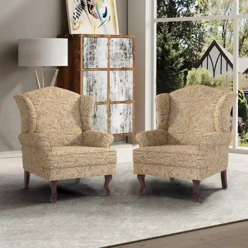 Traditional Wingback Upholstered Accent Chairs, Set of 2, 31 W x 31.8 D x 42.9 H