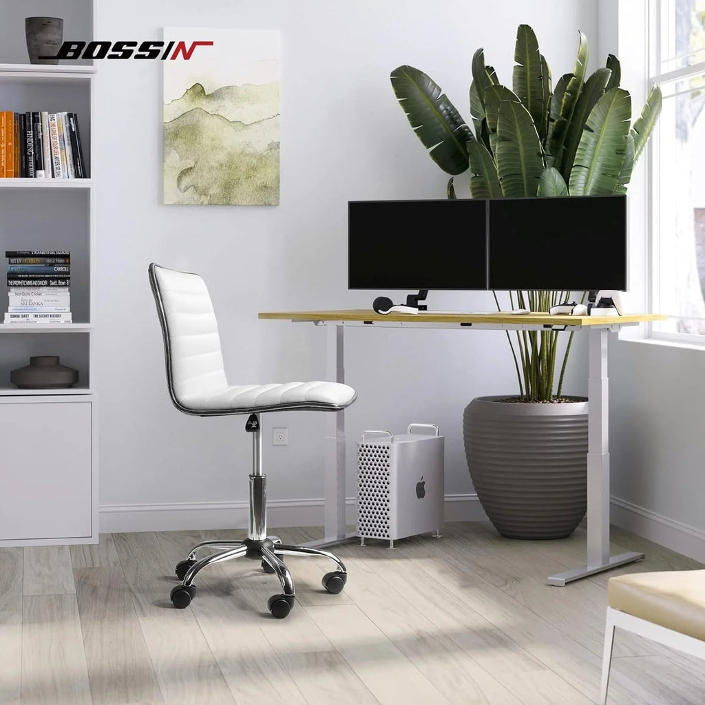 Adjustable Mid-Back Armless Swivel Office Chair With PU Leather - 265 lbs.