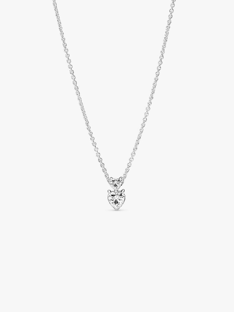 Double Heart Pendant Sparkling Collier Necklace