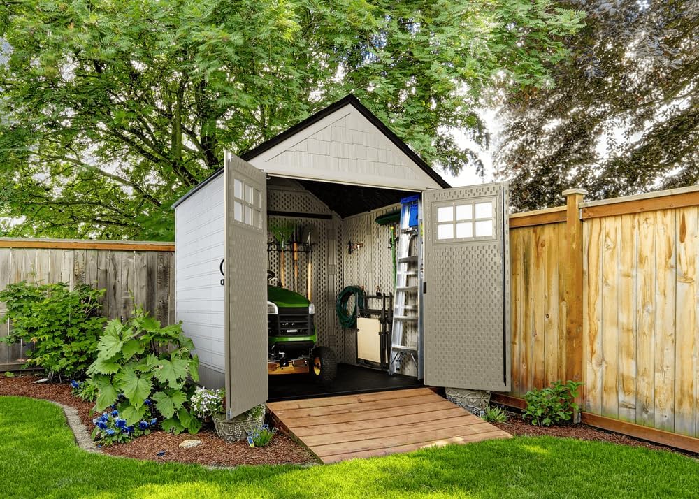 Rubbermaid Resin Outdoor Storage Shed With Floor, 7 x 7 Ft, Gray