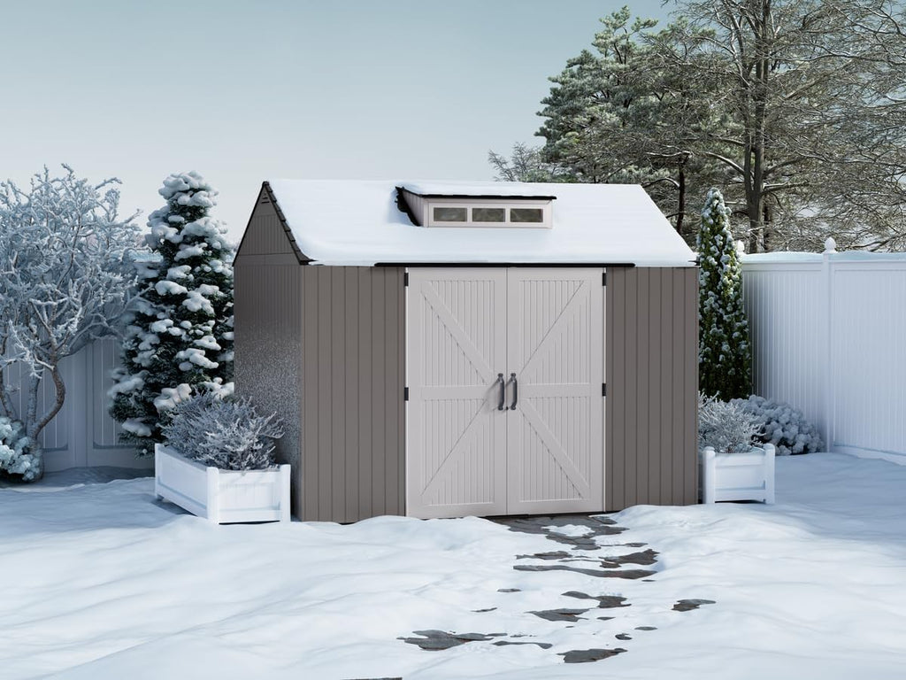 Rubbermaid Resin Outdoor Storage Shed With Floor, 7x7 ft, Gray