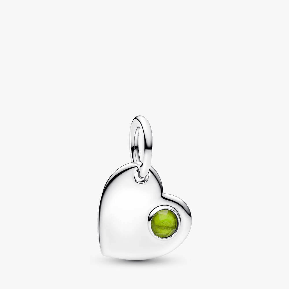 August Engravable Heart Spring Green Stone Dangle Charm