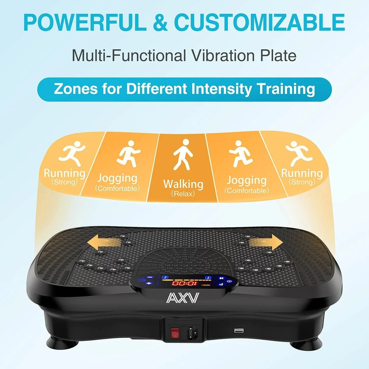 AXV Vibration Plate Fitness Platform, Gray, 2 Resistance Bands - Slim-Gray