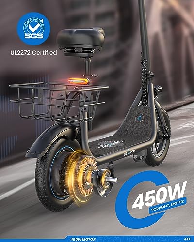 URBANMAX Electric Scooter With Seat, 450W, 22 Miles, Black - C1