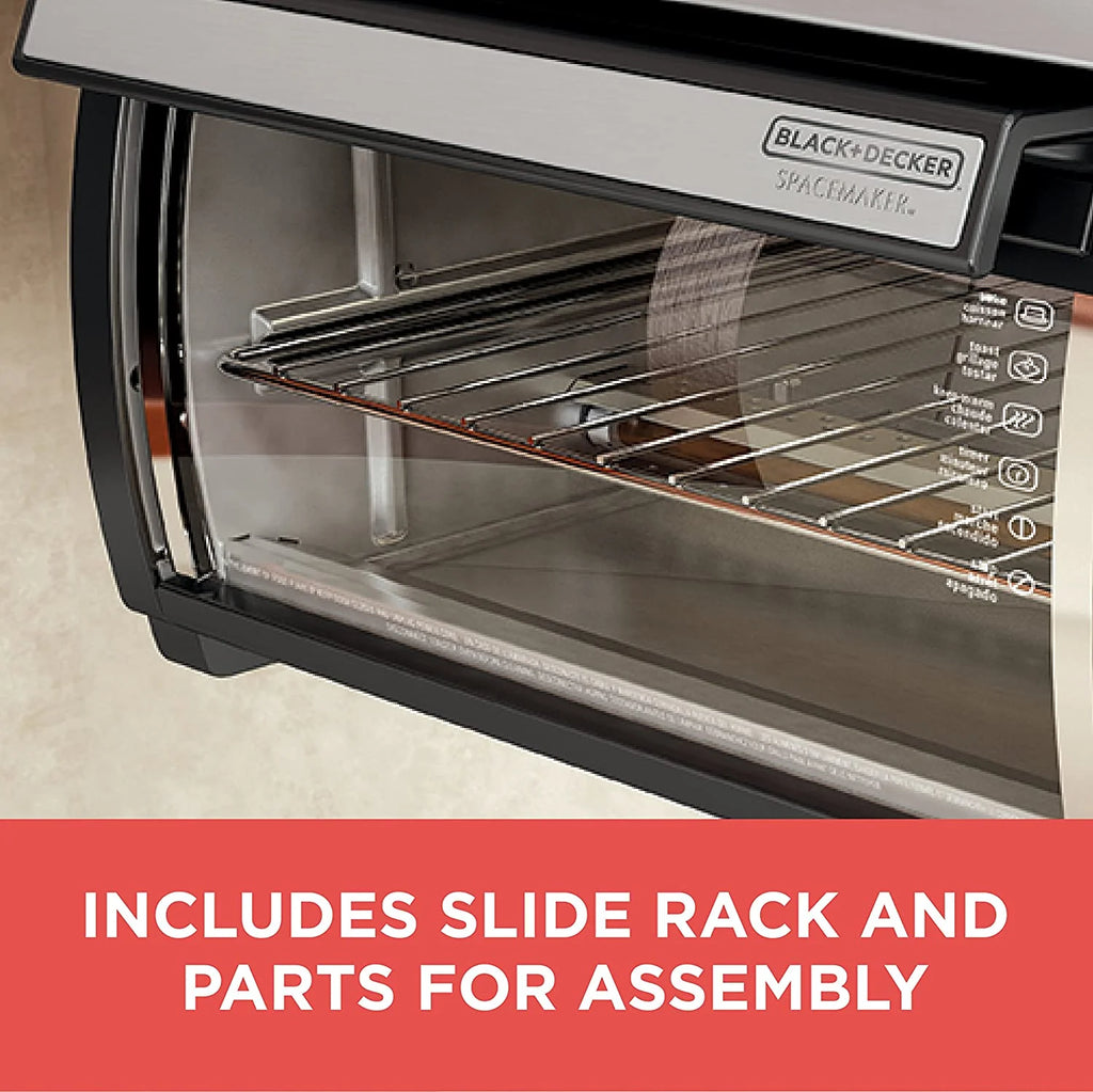 BLACK+DECKER SpaceMaker Under-Cabinet Toaster Oven, Black/Stainless Steel, 9 in Pizza, 4 Slice - TROS1000D