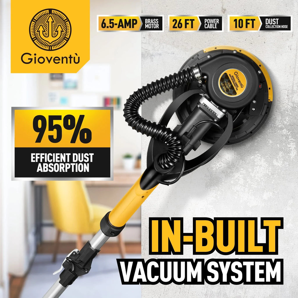 Giovent Electric Drywall Sander With Dust Extraction, 6.5-Amp, 8-2/5-Inch