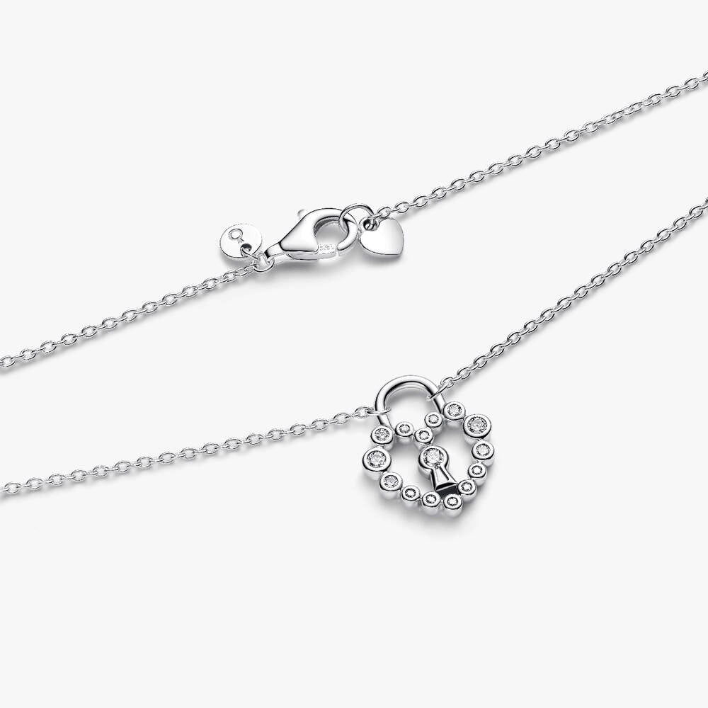 Sparkling Heart Padlock Pendant Necklace