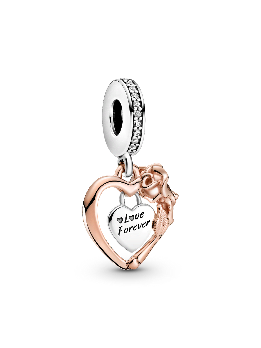 FINAL SALE - Heart & Rose Flower Dangle Charm